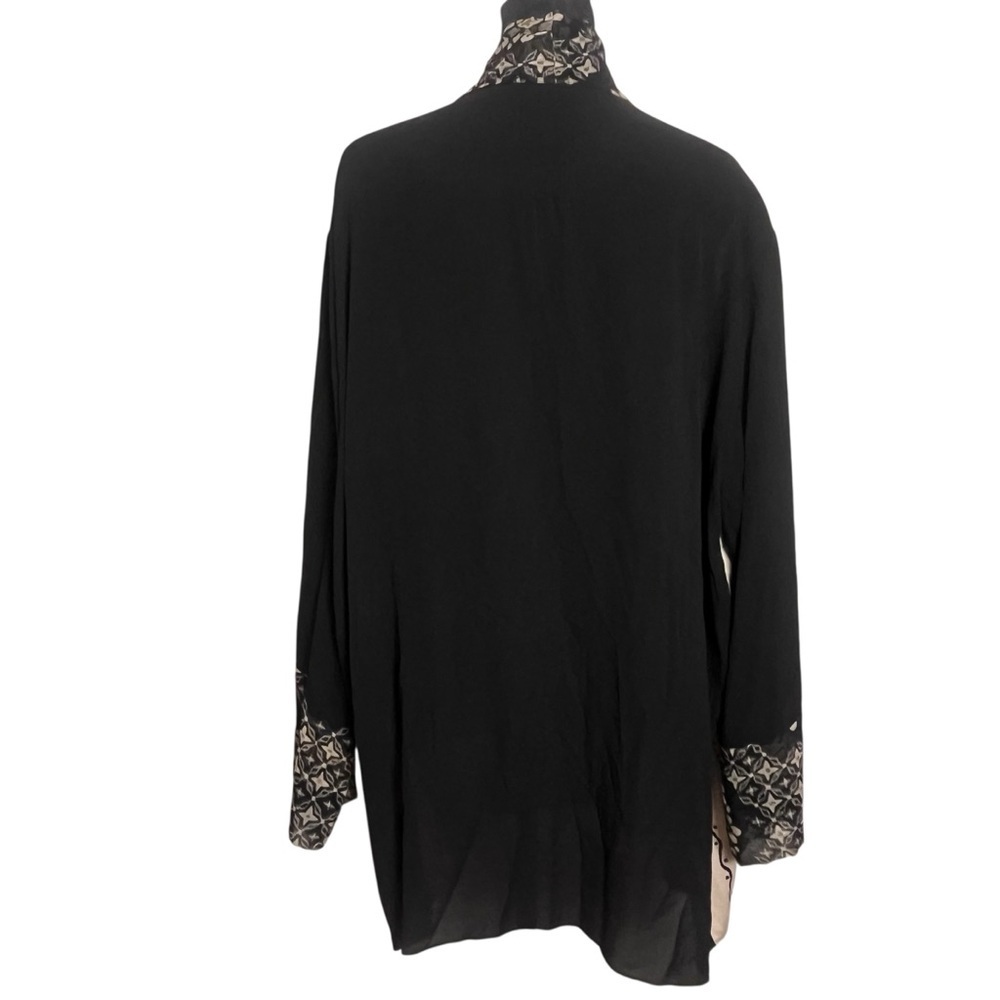 Harari 100% Silk Lightweight Open Front Topper Jacket Black Print Size 1X - Picture 5 of 9
